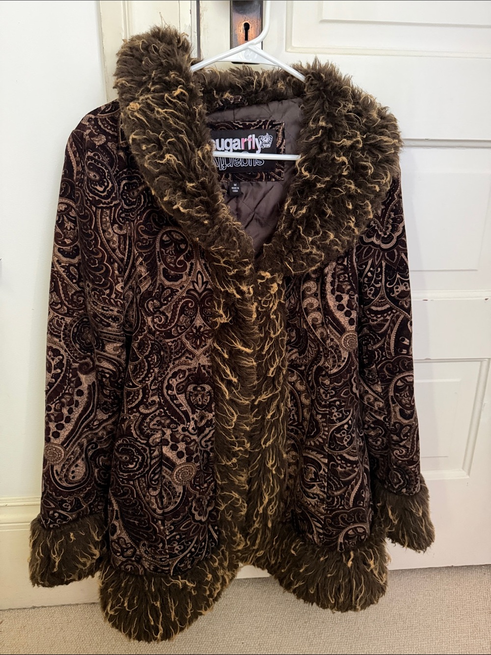 Sugarfly Brown Paisley Jacket with Faux-Fur Trim